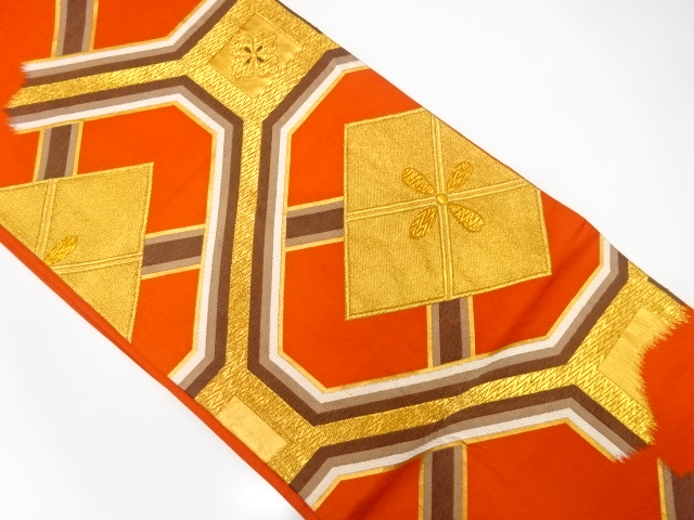 アンティーク　破れ鳳凰に菱模様織出し袋帯（着用可）